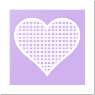 Pale Purple and White Gingham Heart Posters and Art